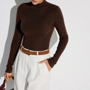 Commense Chocolate Brown Mock Neck Wool Blend Knit